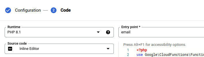 PHP 8.1 runtime and entry point name in the Google Cloud function