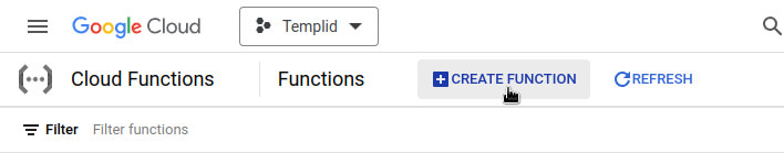 Create new function in the Google Cloud console
