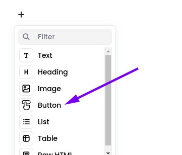 Button component in the visual email builder