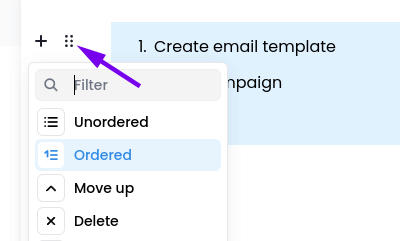List type in the visual email builder