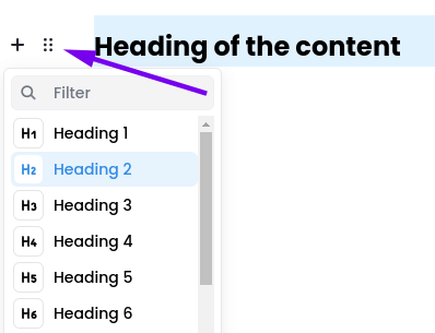 Heading options in the visual email builder