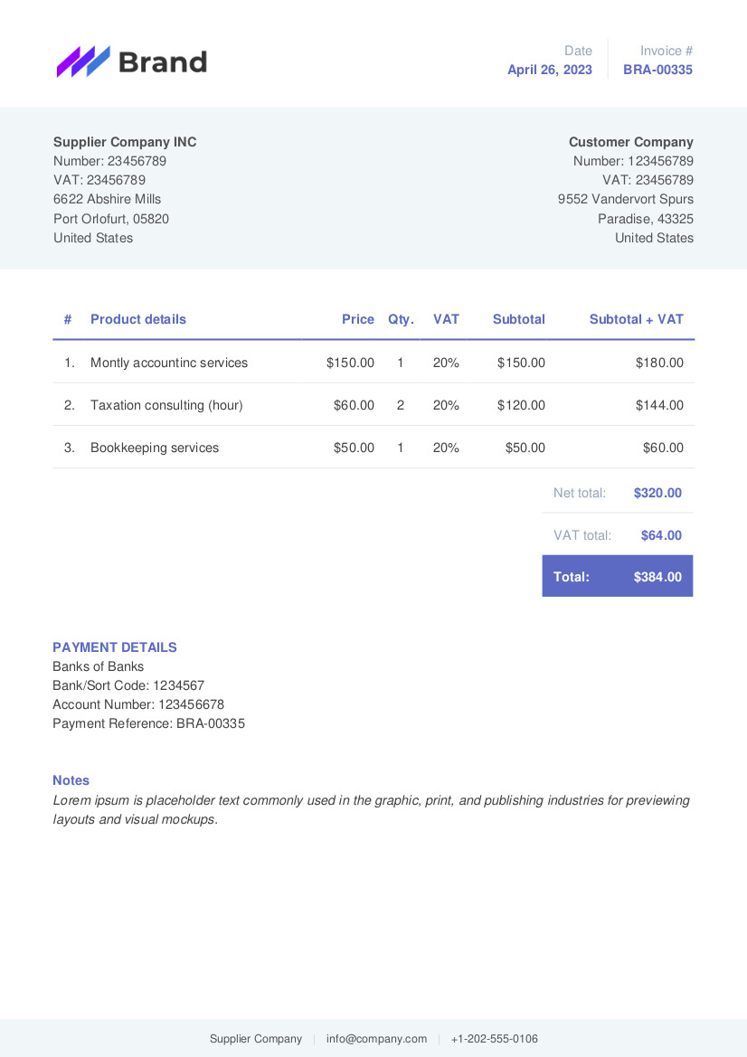 Free HTML invoice design template