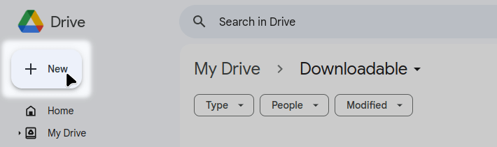 Google Drive click on the "+ New"