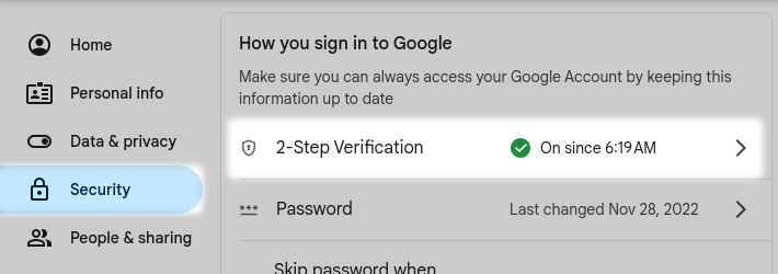 Active 2-Step Verification in your account