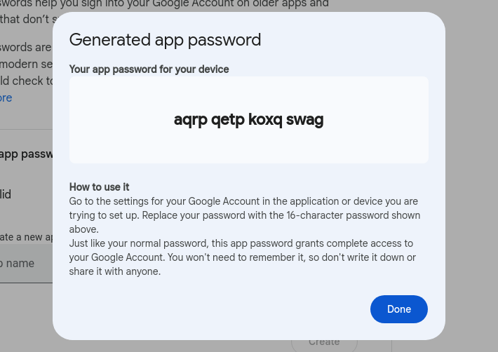 Password in the pop-up window