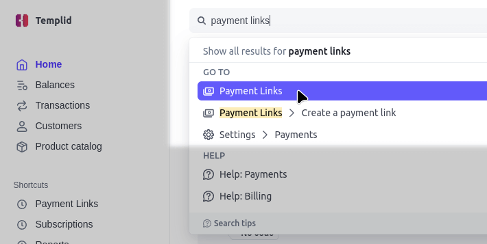 Click on "Payment links"